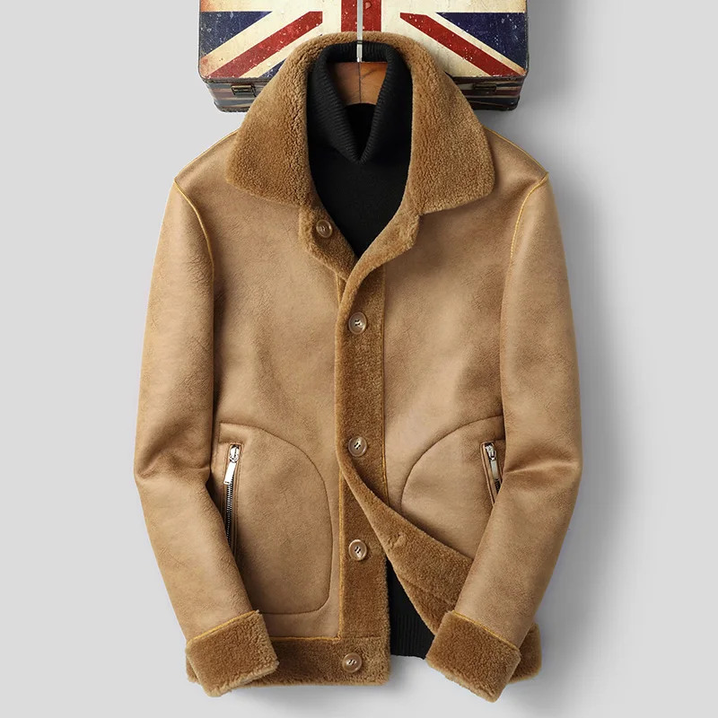 Лидирующий бренд, зимняя мужская куртка из овечьей шерсти и ягненка, деловая, офисная, теплая, овечья кожа, пальто, двусторонняя мотоциклетная ветровка