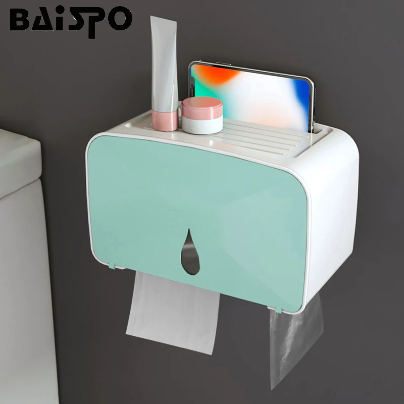 

BAISPO Wall Mounted Toilet Paper Holders Multi-function Storage Box Bathroom Waterproof Tissue Box Portable Paper Rack Tools