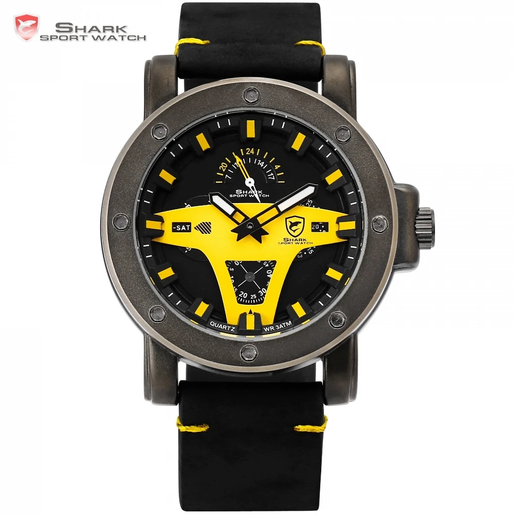 Greenland Shark 2 Series Sport Watch Yellow Date Crazy Horse Leather Band Strap Quartz Men Clock montre homme Wrist Watch /SH455 Greenland Shark 2 Series Sport Watch Yellow Date Crazy Horse Leather Band Strap Quartz Men Clock montre homme Wrist Watch /SH455