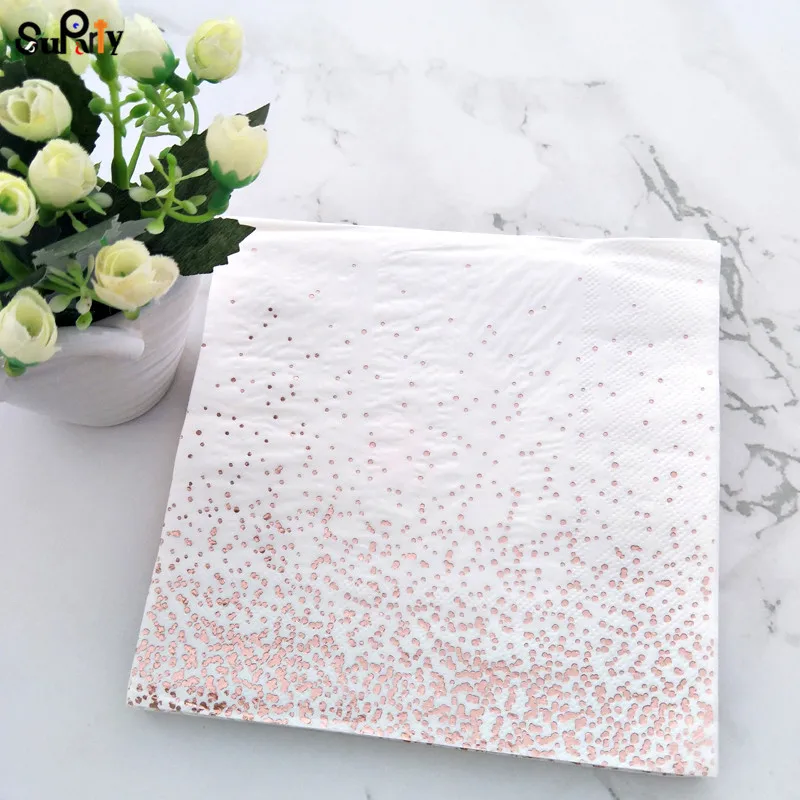 

500pcs Rose Gold Party Decorations Foil Rose Paper Napkins Birthdays Thanksgiving Weddings Baby Shower New Year Celebration