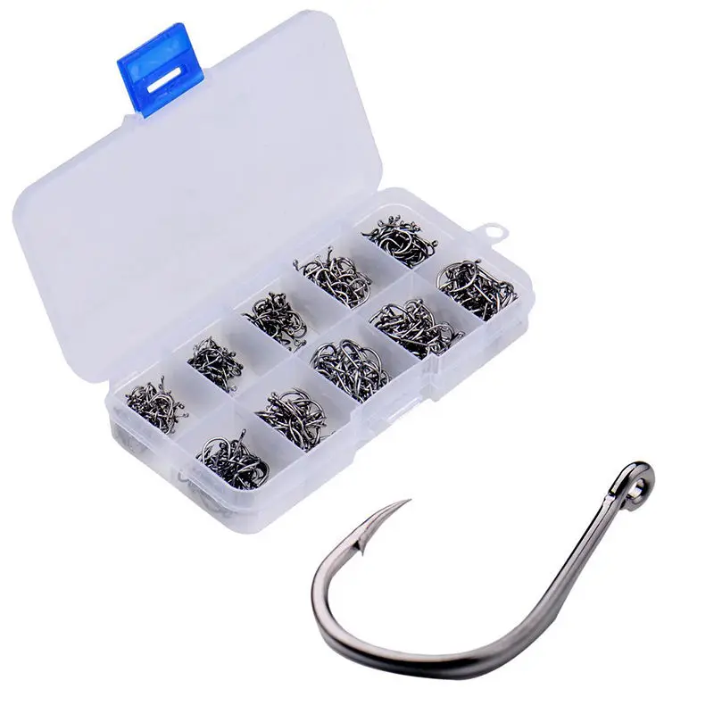 Hot 500pcs 10 Sizes Assorted Sharpened Fishing Hooks Lures Baits With