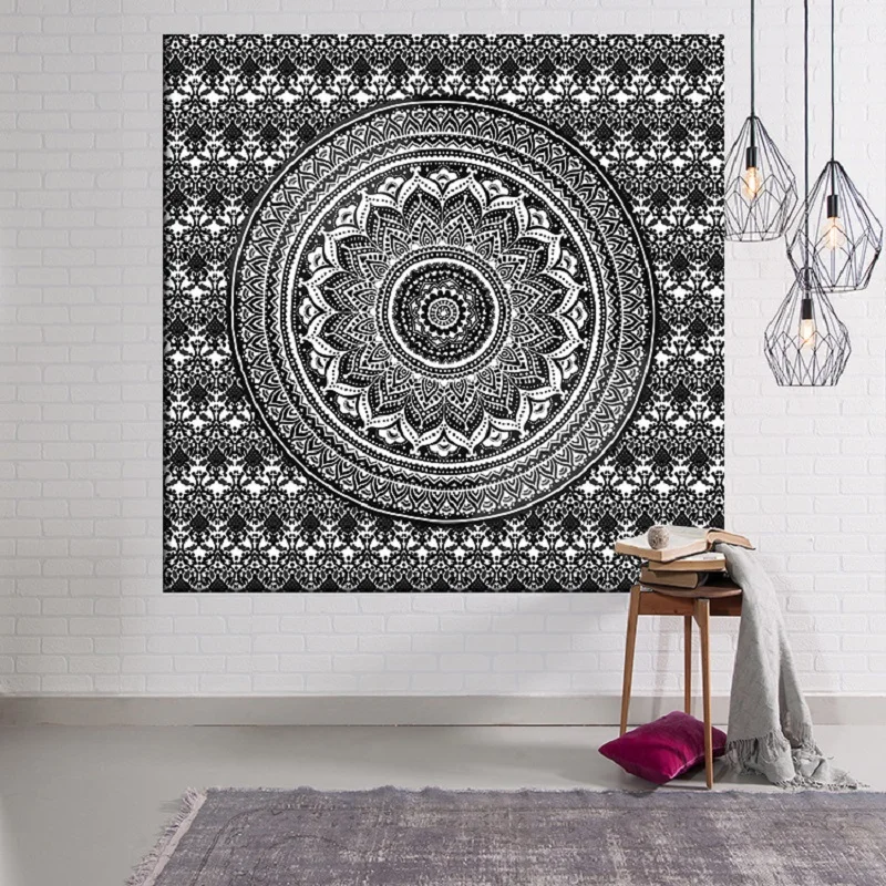 New Mandala Tapestry Indian Compass 3D Black And White Elephant