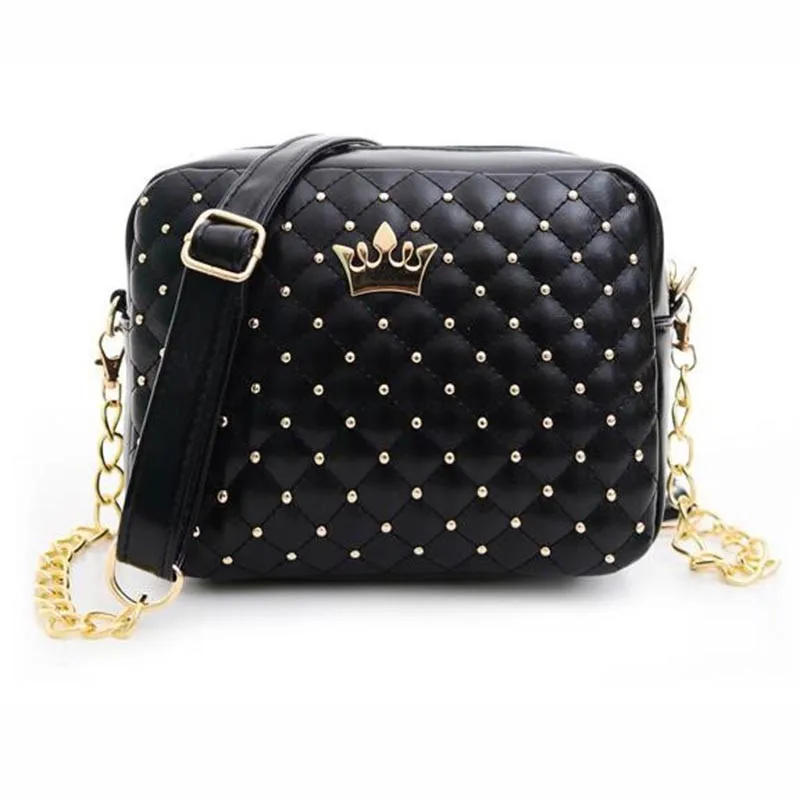  2017 Summer Fashion Women Messenger Bags Rivet Chain Shoulder Bag PU Leather Crossbody Quiled Crown bags 