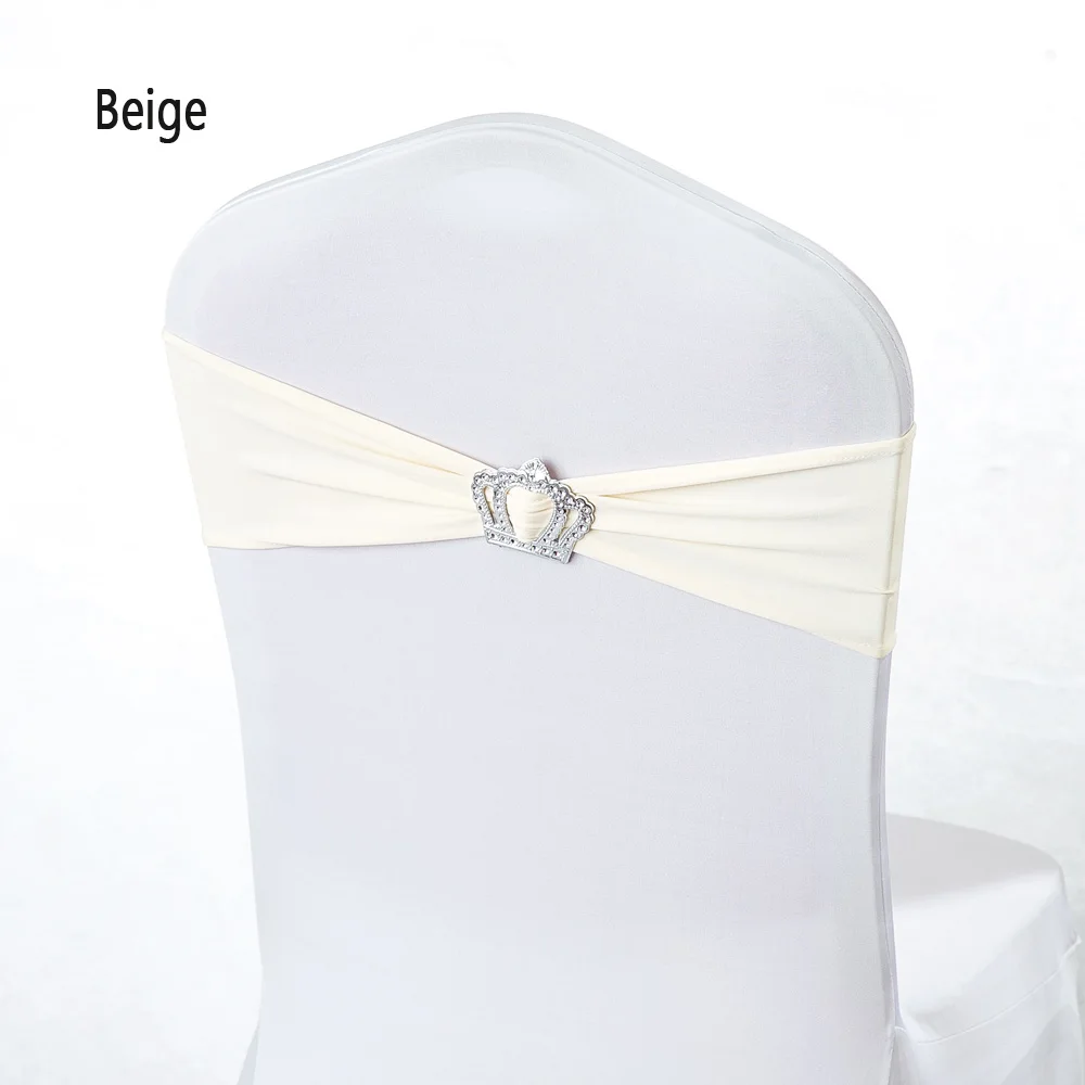 beige 100 шт./лот Свадебные украшения розового цвета с эластичной лайкрой и пряжка с короной для отельного стула Band для подарков для будущей матери для крещения ребенка вечерние пользу pandex створки стула - Цвет: beige