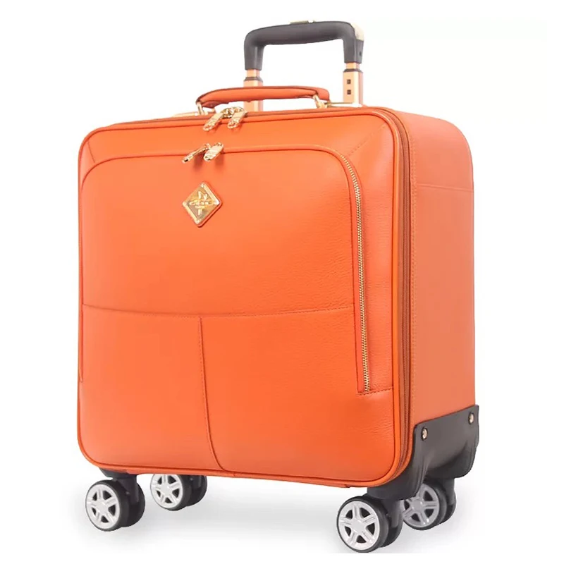 Модная сумка на колесиках из натуральной кожи, чемодан на колесиках для мужчин и женщин, дорожная сумка для багажа на колесиках 1" 20" дюймов - Цвет: 16 inch Orange