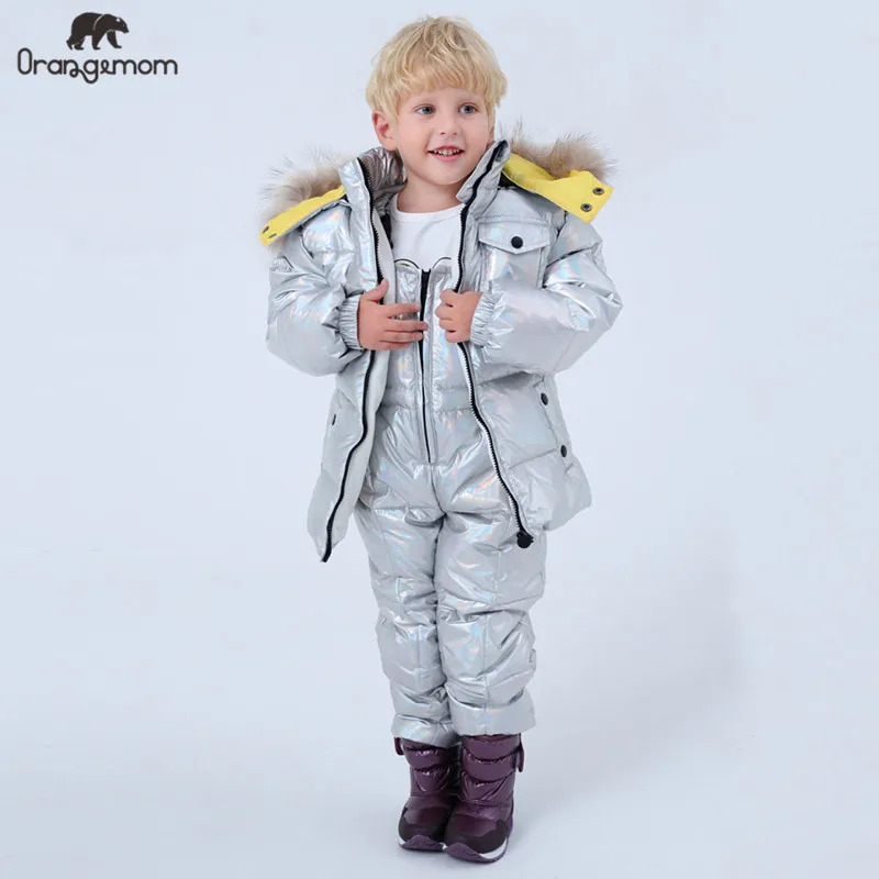 Brand orangemom fashion children's jackets+ pant overalls winter coats for boys clothing parka children snow wear suit