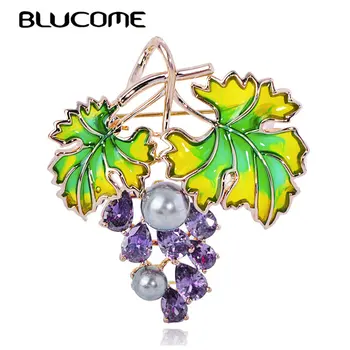 

Blucome Vivid Fruit Grape Shape Brooches Zircon Copper Jewelry For Women's Luxury Brooch Pins Wedding Clothing Skirt Accessories