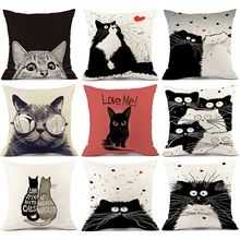 Bonita almohada de algodón con diseño de gato y perro blanco y negro Vintage, cojín para cintura para sofá, decoración de coche para el hogar, gran oferta