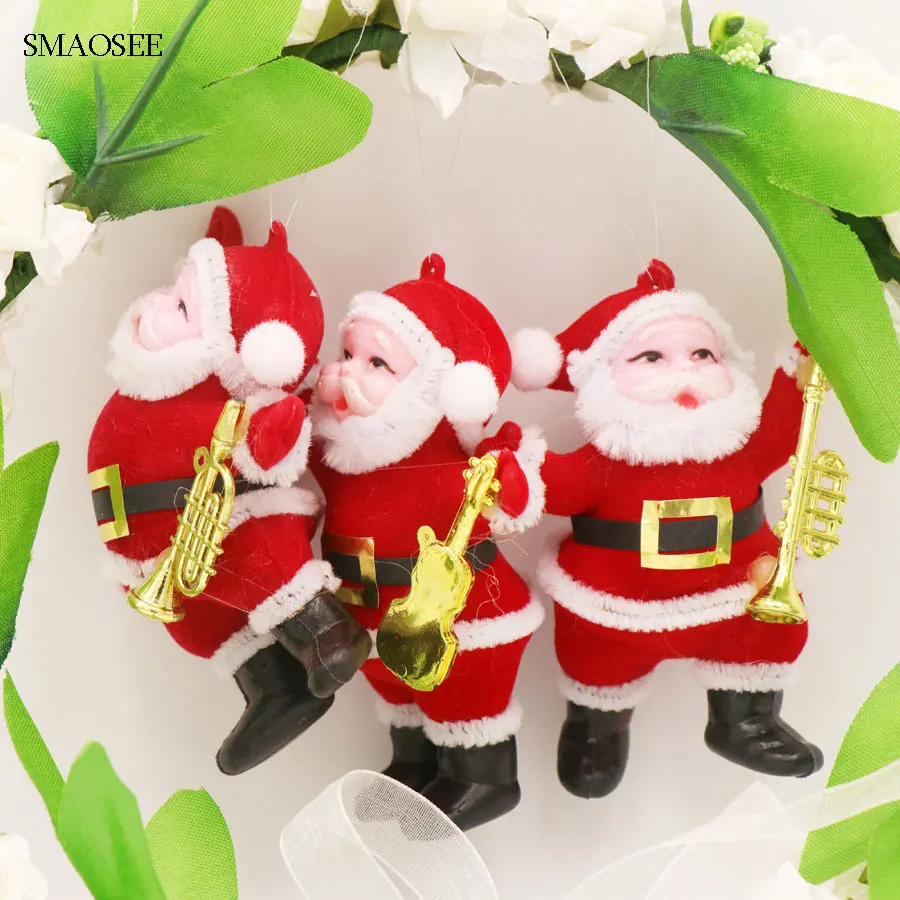 

3PCS/Lot Musical instrument Santa Claus Pendants Doll Party Xmas Tree Ornament Drop Toy 2018 Christmas Decorations For Home Gift
