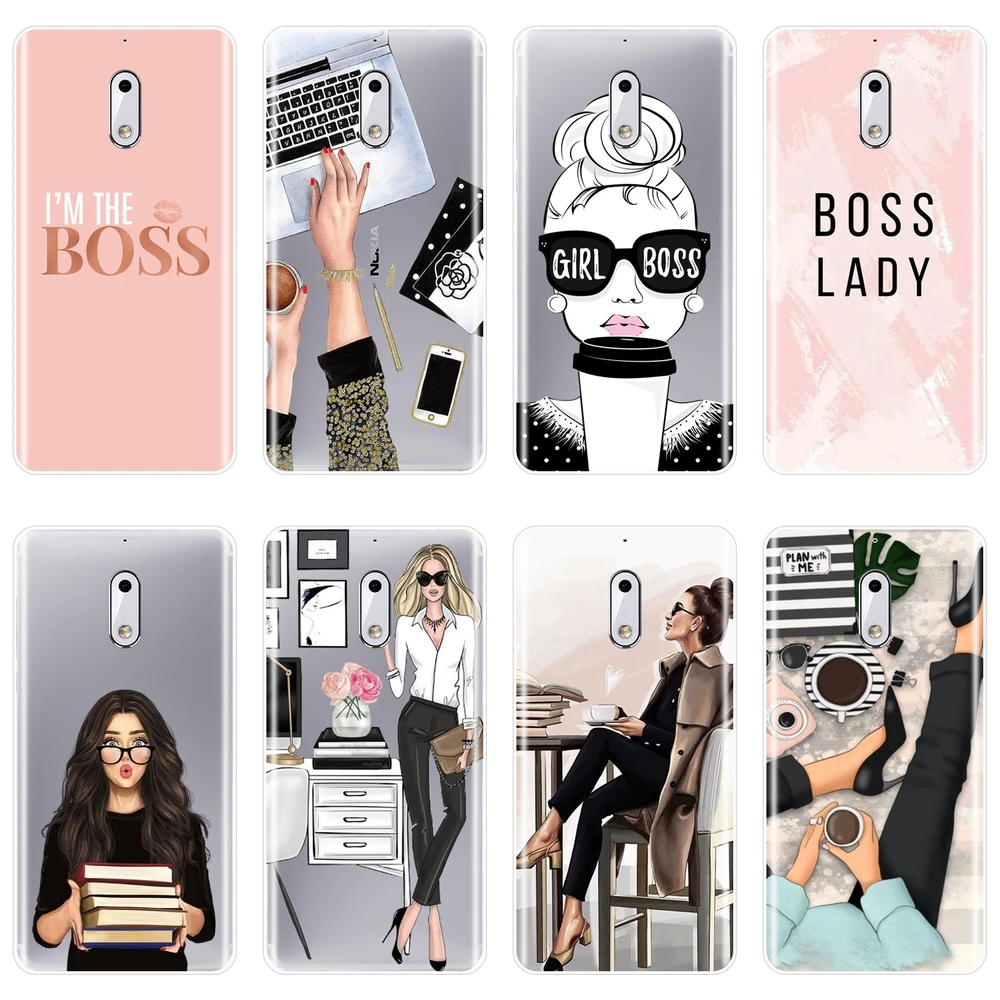 

TPU Case For Nokia 8 6 5 3 2 1 Girl Boss Pink Women Cartoon Ladies Soft Silicone Back Cover For Nokia X6 7 Plus Phone Case