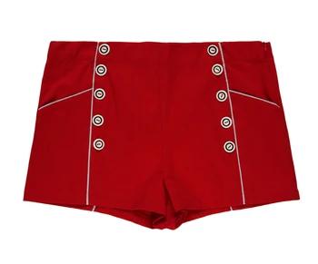 

New Style Ladies High Waist Shorts Red Retro White Piping Punk Wind Button Pockets Casual Slim Women Shorts