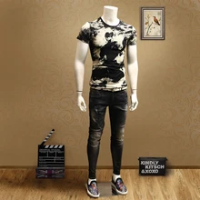 Летний Европейский станция мужской Молодежный с круглым вырезом Повседневный узкий короткий рукав