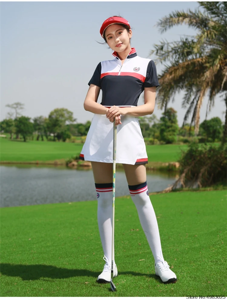 Женская Лоскутная рубашка для похудения, Повседневная футболка на молнии с воротником для гольфа, женская одежда с коротким рукавом для гольфа, AA60445