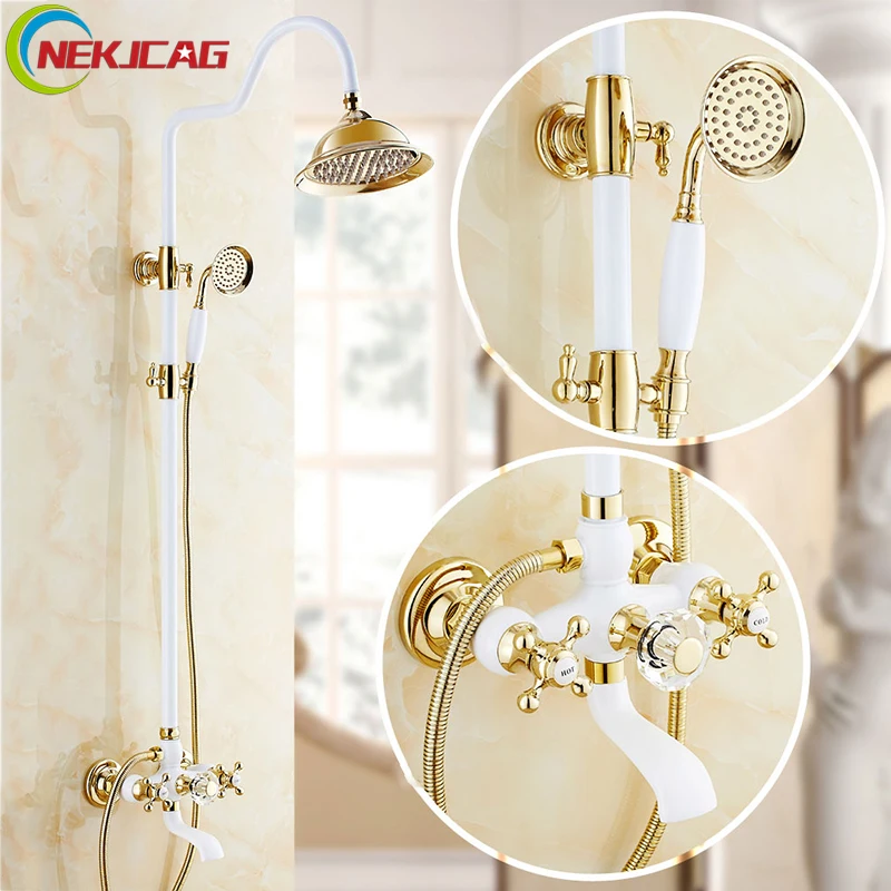 

Shower Faucet Set Bathroom Basin white Rainfall Shower Faucet Hot and Cold Water Shower Set