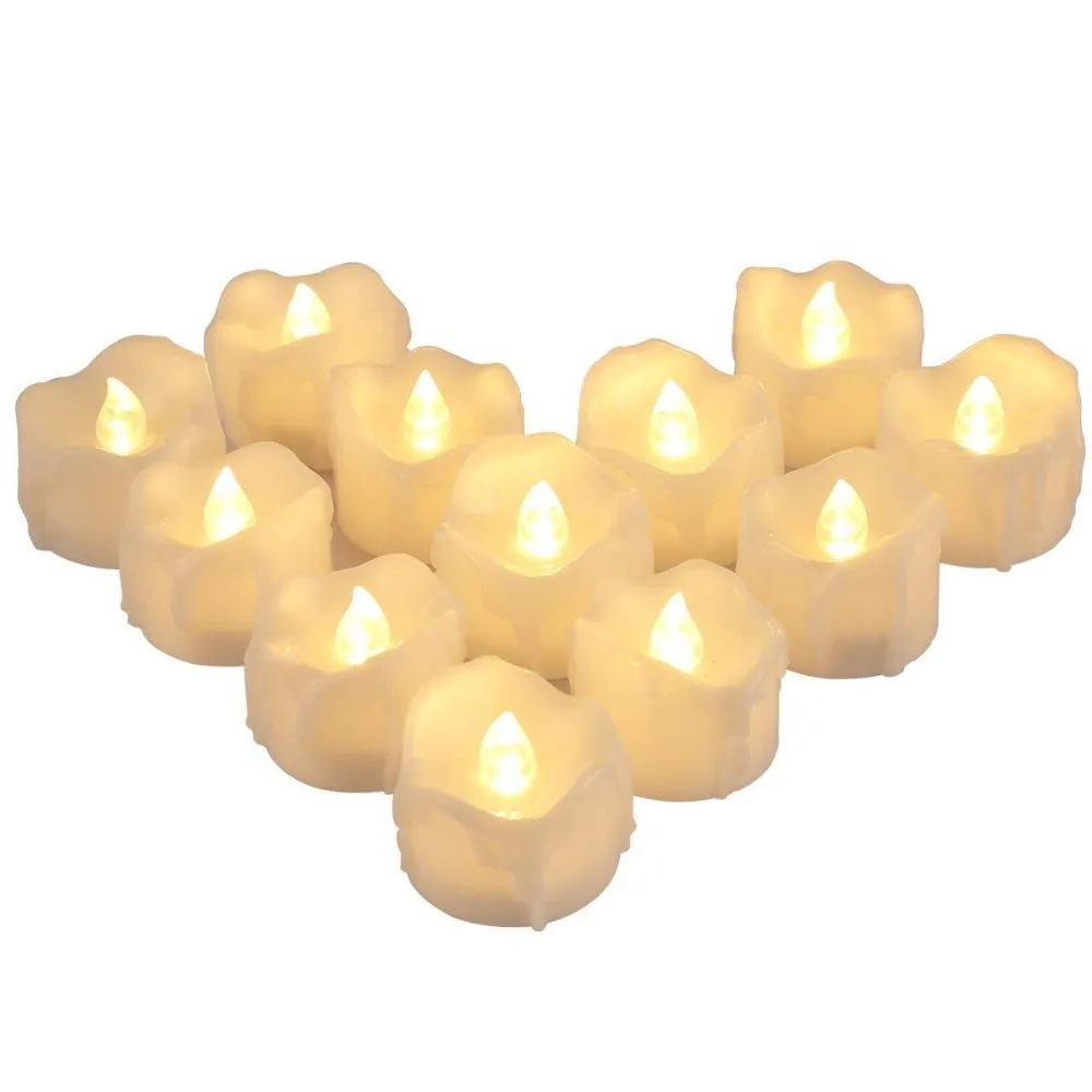 Светодиодные Чайные светильники свечи, 12 шт. беспламенные Свечи, светодиодный индикатор с батарейками, мерцающие короткие свечи, теплый белый реалистичный