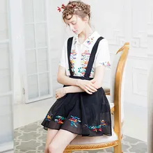 LYNETTE’S CHINOISERIE Spring summer new arrival pine embroidery elegant black organza puff skirt braces skirt