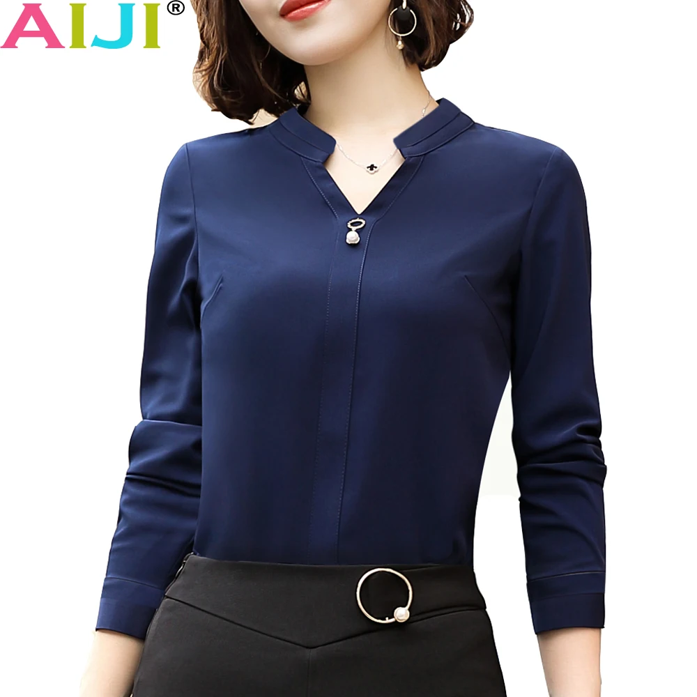 Autumn fashion V neck long sleeve elegant shirt women OL