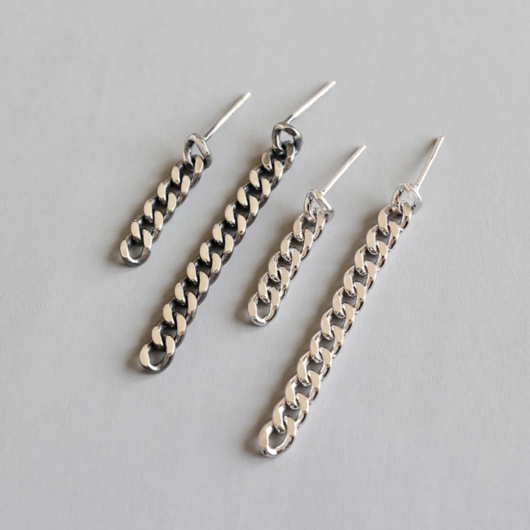 

Fashion Simple Curb Chain Ear Punk Asymmetry 925 Sterling Silver Dangle Drop Earrings Fine Ear Jewelry Party Gift