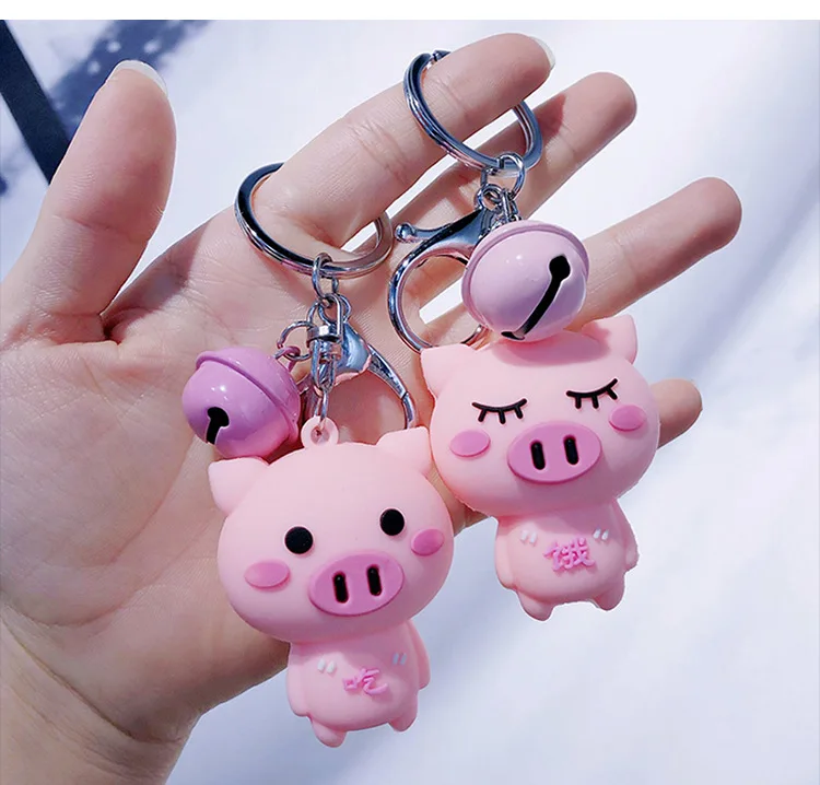 

Cute Cartoon Baby Pig Piggy Animal Keychain Key Chain Women Leather Rope Toys Trinkle Kids Key Ring Chains Car Bag Charm D209