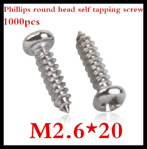

1000Pcs M2.6 x 20 M2.6*20 nickel plated cross recessed phillips round pan head self tapping screw