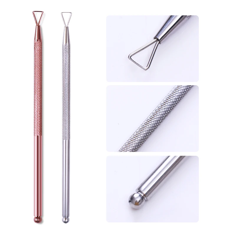 

2Pcs Stainless Steel Silver Rose Gold Stick Nail Polish Gel Remove Push Safe Practical Cuticle Pusher Nail Polish Remover Tool