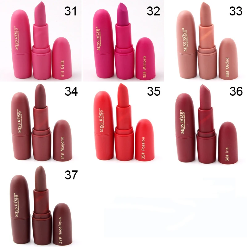 New MISS ROSE Lipstick Matte Waterproof Velvet Lip Stick 18 Colors Sexy Red Brown Pigments Makeup Matte Lipsticks Beauty Lips