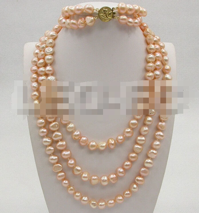 

07767 baroque pink pearls necklace 2row bracelet set