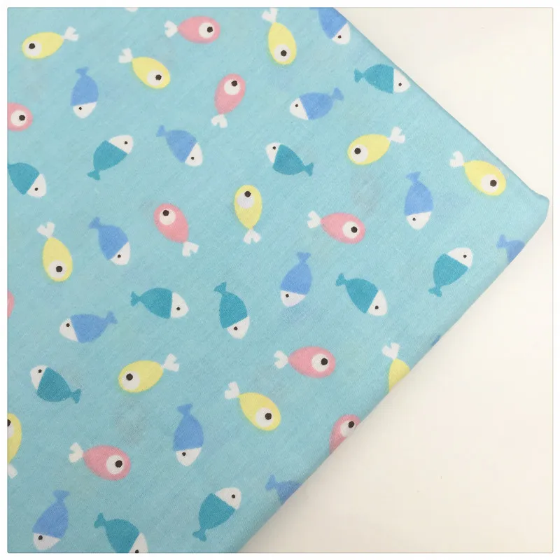 

Syunss,Blue Back Color Fish Printed Cotton Fabric Quilting Cloth Craft Tecido DIY Tissu Patchwork Telas Sewing Baby Toy Bedding