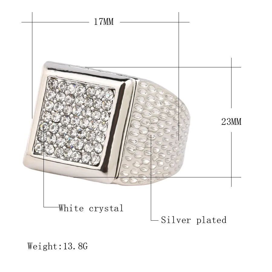 Роскошные Модные кольца с белыми кристаллами мужские ювелирные изделия Utopia серебряного цвета квадратное обручальное кольцо Хрустальный подарок