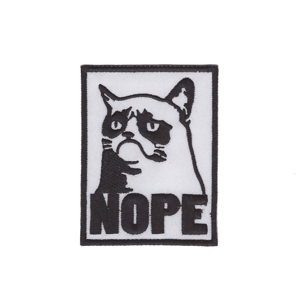 

New arrival black and white Grumpy Nope cat Embroidered Iron on Patch