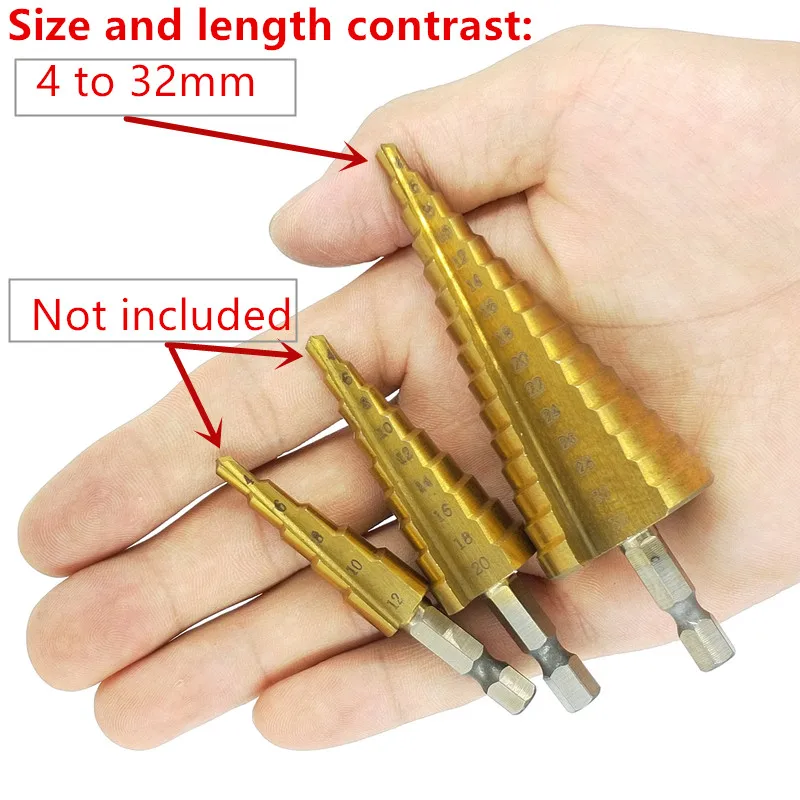 Onnfang 1 шт. ступенчатое сверло твердосплавное сверло металлическое дерево конусное сверло с титановым покрытием сверло 4 до 12, 20,32 мм