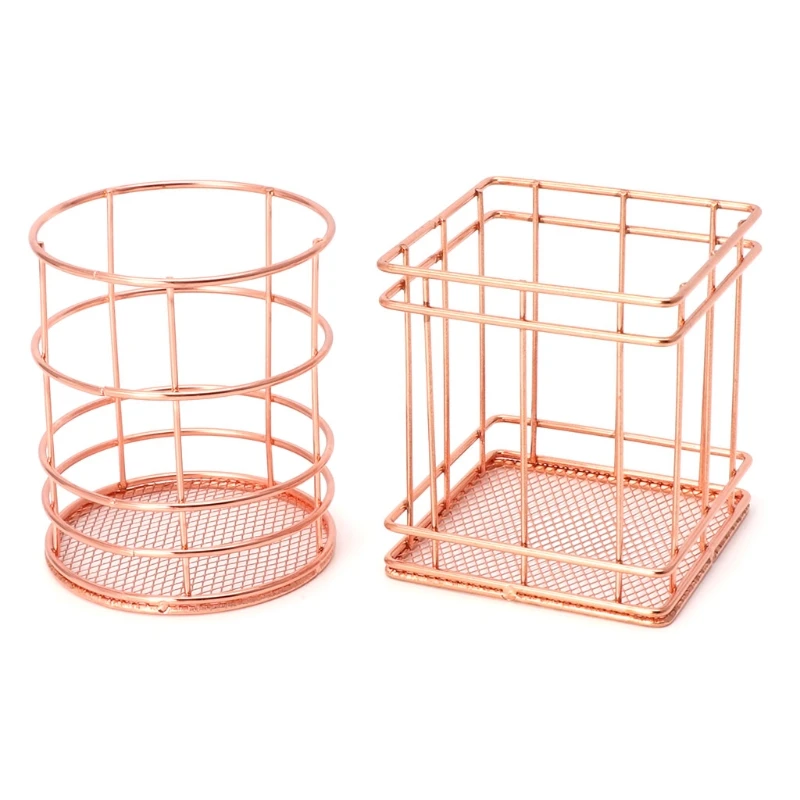 

Office Accessories Rose Gold Metal Pen Holder Box Case Office Stationery Desk Organizer For Gift