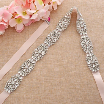 

Thin Wedding Dress Belt Silver Rhinestones Bridal Sash Crystal Flower Bridal Belt For Wedding Dresses A178S