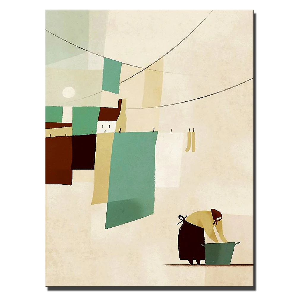 

Large Size Abstract Canvas Painting Unframed Woman Washing Clothes Prints And Posters For Home Kids Room Decoration Dropshipping