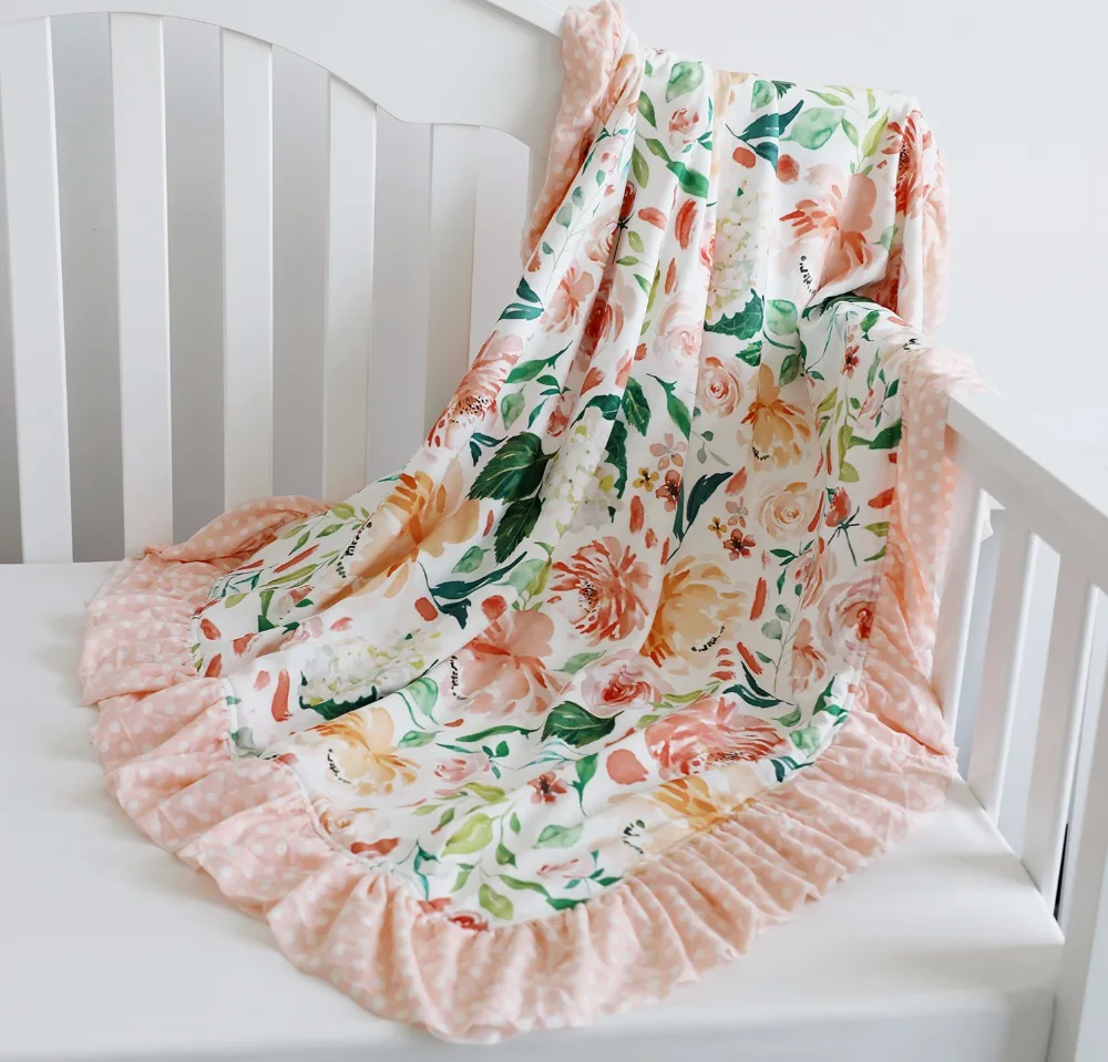 

Floral Minky Newborn Baby Blanket Baby Ruffle Blanket Infants Toddlers Soft and Comfortable Bedding Blanket (Secret Garden)