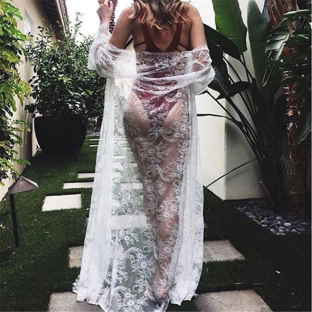 

2019 Sexy Crochet Lace Tunic Beach Cover Up Elegant Swimsuit Cover-ups Long Beach Dress Beach Wear Beachwear Female Women K1320
