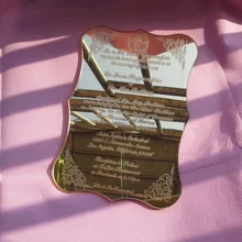 Sample order for Golden mirror acrylic wedding invitation card scroll shape laser engraving letters