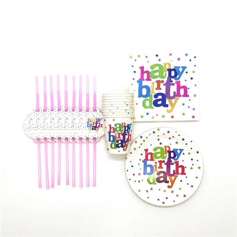 

White Star Theme 80Pcs/Lot Wedding Event & Party Cup Plate Straw Napkin Children Birthday Party Paper Tableware Decorate Supply