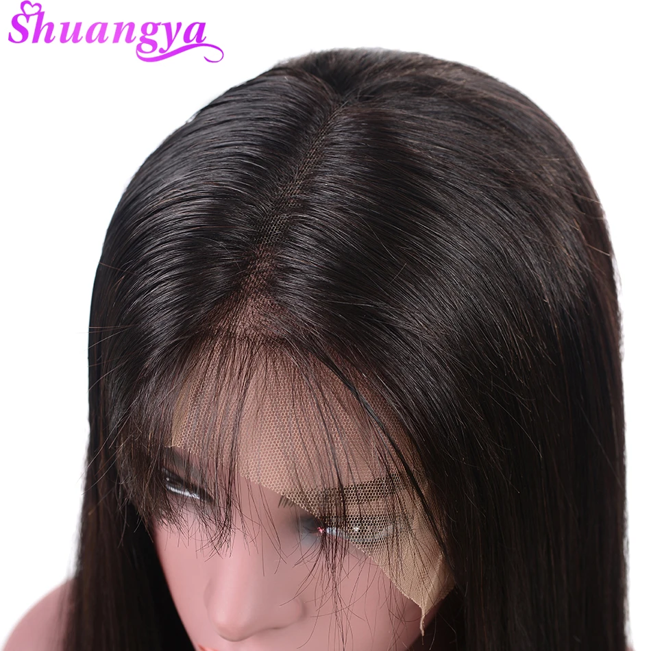Malaysian Lace Front Human Hair Wigs Shuangya Remy Hair Straight Wig With Baby Hair Natural Hairline Full End Thick Black Color