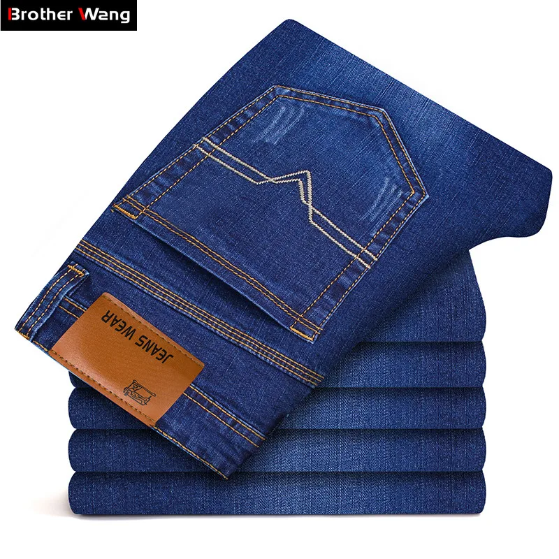 Brother Wang Brand 2019 New Men’s Slim Elastic Jeans Fashion Business Classic Style Skinny Jeans Denim Pants Trousers Male 102