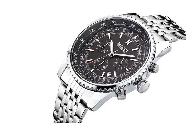MEGIR Модные мужские кварцевые наручные часы Мужские Роскошные Бизнес водонепроницаемые часы 2008