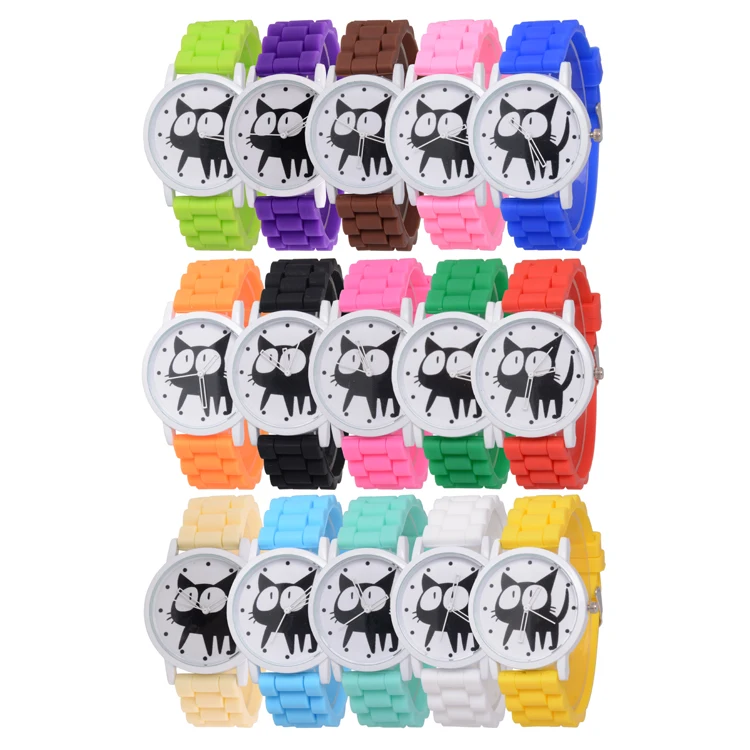 

Fashion Casual Silicone Candy Jelly Color GENEVA Watches Lovely Cat Students Watch Quartz Watches for Women