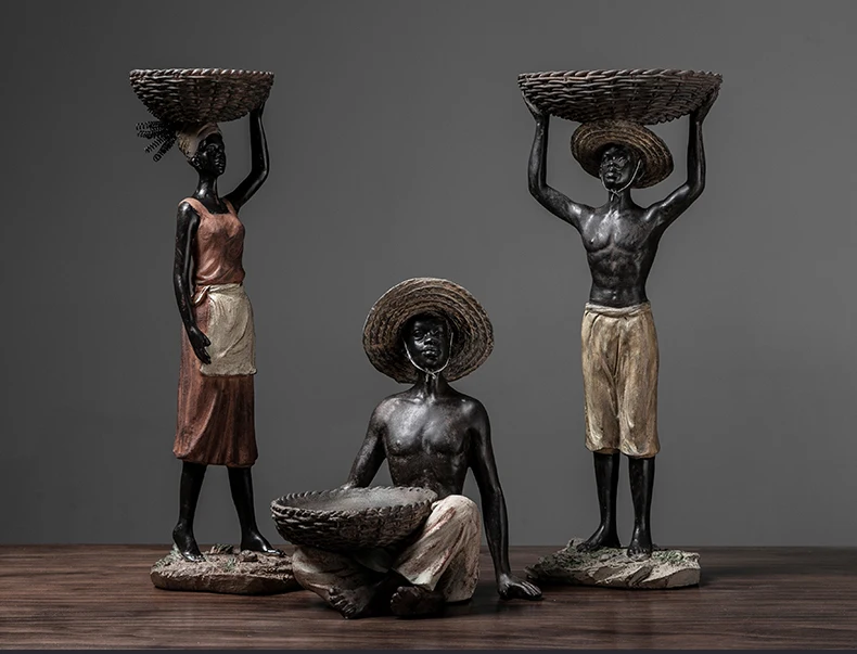 Усердный Африканский персонаж с корзиной, статуя, украшение для комнаты, украшение для хобби, аксессуары, мебель
