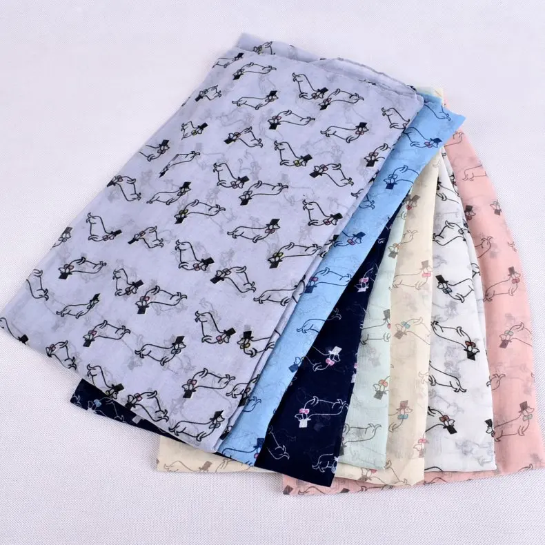 

2018 New Cute Dachshund Dog Pattern Scarves Shawl Women Hat Dachshund Scarf Wrap Hijab 7colors Wholesale 10pcs/lot FREE SHIPPING