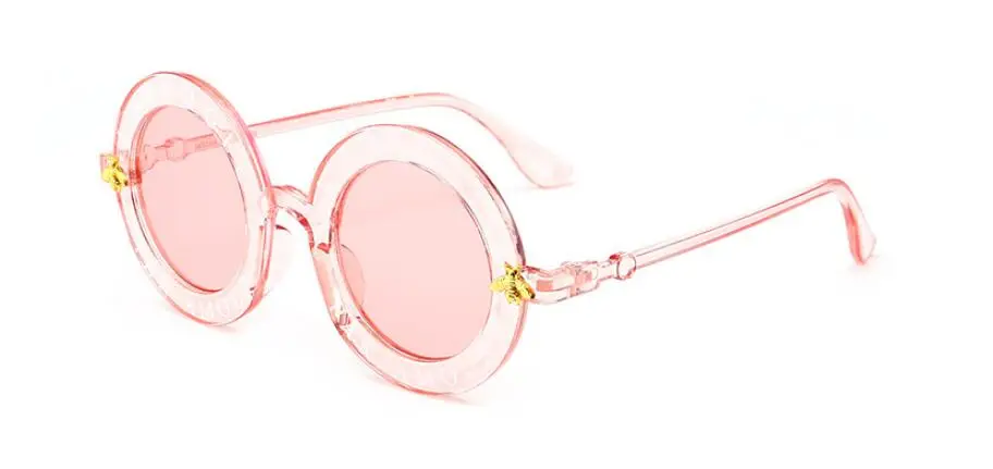 Ретро Круглые Солнцезащитные очки с английскими буквами, маленькая пчелка, солнцезащитные очки для мужчин и женщин, брендовые дизайнерские модные мужские и женские очки - Цвет линз: Pink Pink
