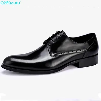 

QYFCIOUFU Famous Luxury Brand Shoes Genuine Leather Business Shoes High Quality Cow Leather Designer Lace-up Men Dress Shoes