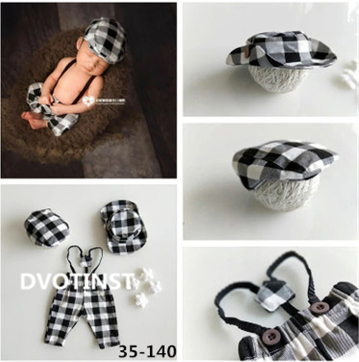 Dvotinst/реквизит для новорожденных; брюки на подтяжках для маленьких мальчиков+ 2 шляпы; комплект джентльмена из 3 предметов; костюм; одежда для студийной фотосессии - Цвет: 35 140