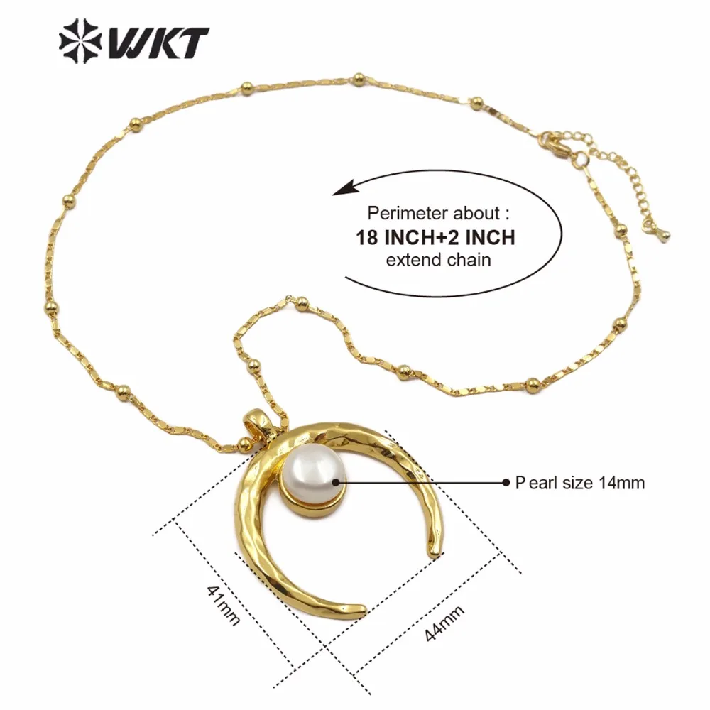 WT-JN079 WKT классический винтажный Полный Золотой корпус с Белым Круглым украшенное жемчугом форма Полумесяца дамское жемчужное ожерелье