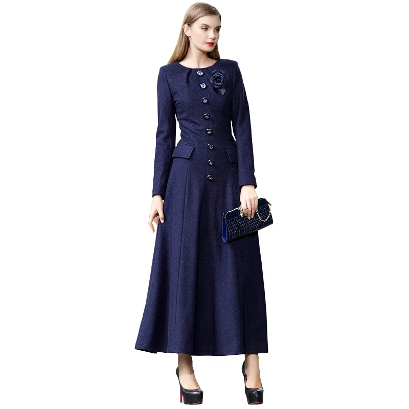 Buy 2016 Vintage Women Winter Maxi Long Wool dress