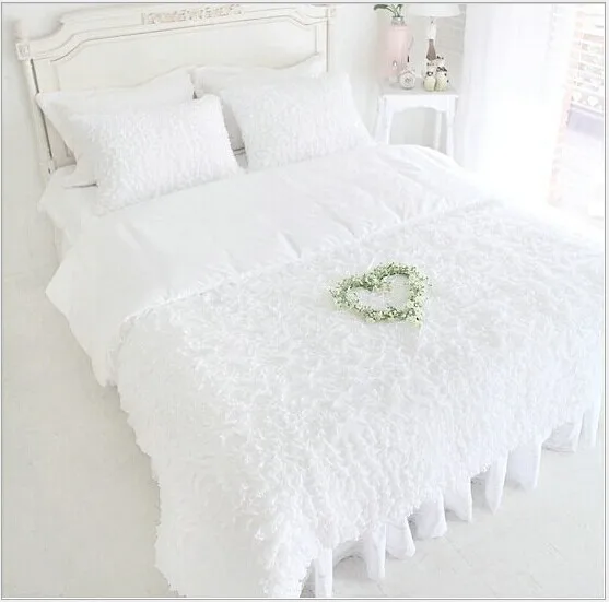 NEW!luxury white wedding bedding set bedskirt style single and double